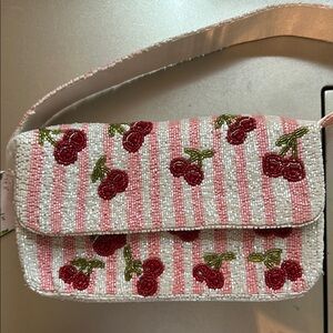 Marshalls Pink and White Clutch with Cherry Embroidery